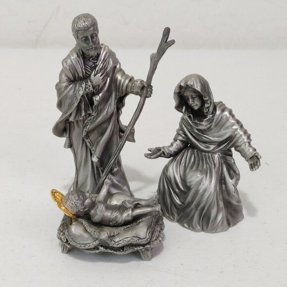 Lenox Pewter The Holy Family 3 pc Nativity Holloware Excellent Condition - Picture 2 of 13